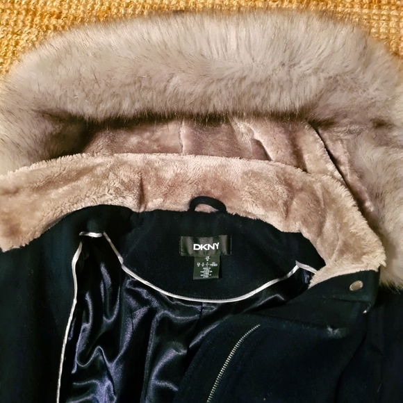 DKNY luxurous wool parka anorak coat winter fall navy blue size M - Picture 9 of 9